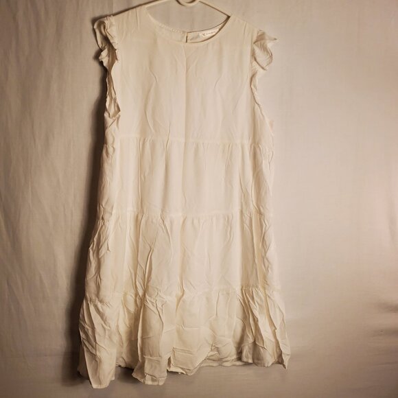 Kirundo Adorable Short Sleeve White Flowy Soft Ruffled Bottom Dress Sz L Womens - Picture 1 of 11